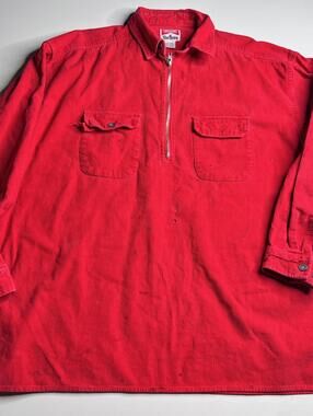 Vintage Marlboro Shirt Mens XL Red Corduroy 1/2 Zip Workwear Pullover Pockets